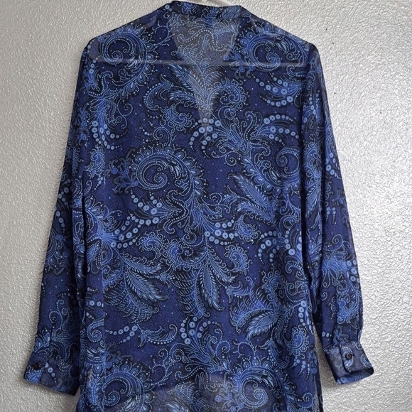 Notations Sheer Blue Print That Sparkles Blouse   Size M - Picture 4 of 6